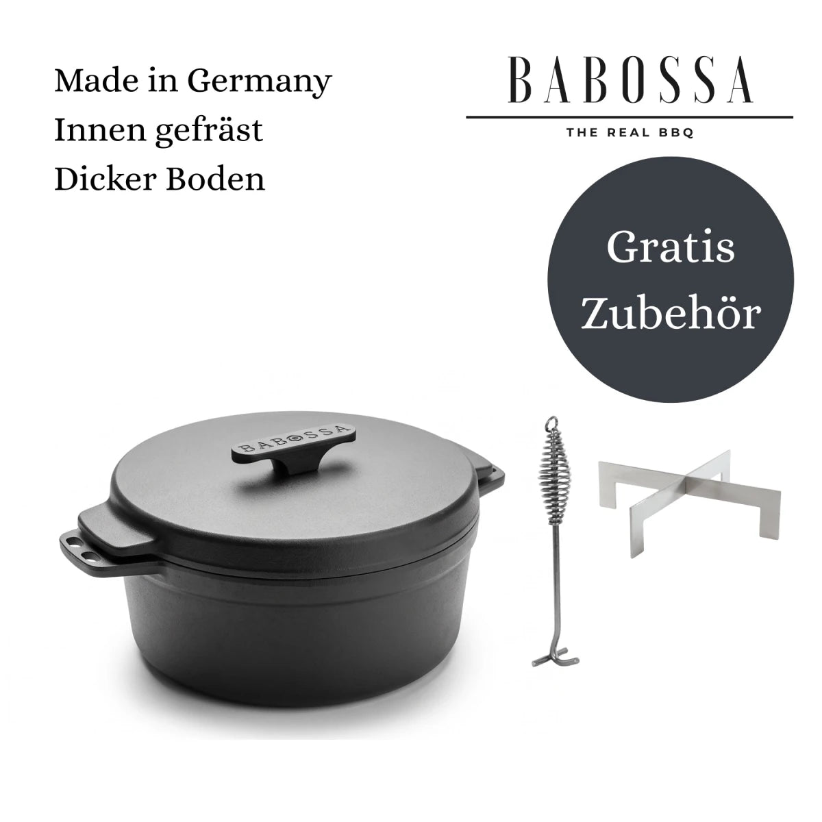 CRAFT | 4.5er Innovativer Gusseiserner Topf | SET Deckelheber & Kreuz | Dutch Oven | Made In Germany - Jetzt vorbestellen für voraussichtliche Auslieferung Juni 2026 - BABOSSACRAFT | 4.5er Innovativer Gusseiserner Topf | SET Deckelheber & Kreuz | Dutch Oven | Made In Germany - Jetzt vorbestellen für voraussichtliche Auslieferung Juni 2026Dutch OvenBABOSSABABOSSA
