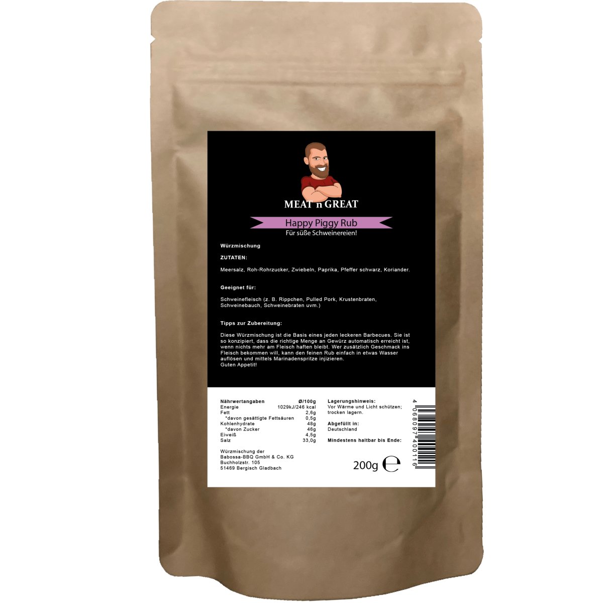 Happy Piggy Rub | Nachfüllbeutel | 200 g - BABOSSAHappy Piggy Rub | Nachfüllbeutel | 200 gGewürzMeat 'n' GreatBABOSSA
