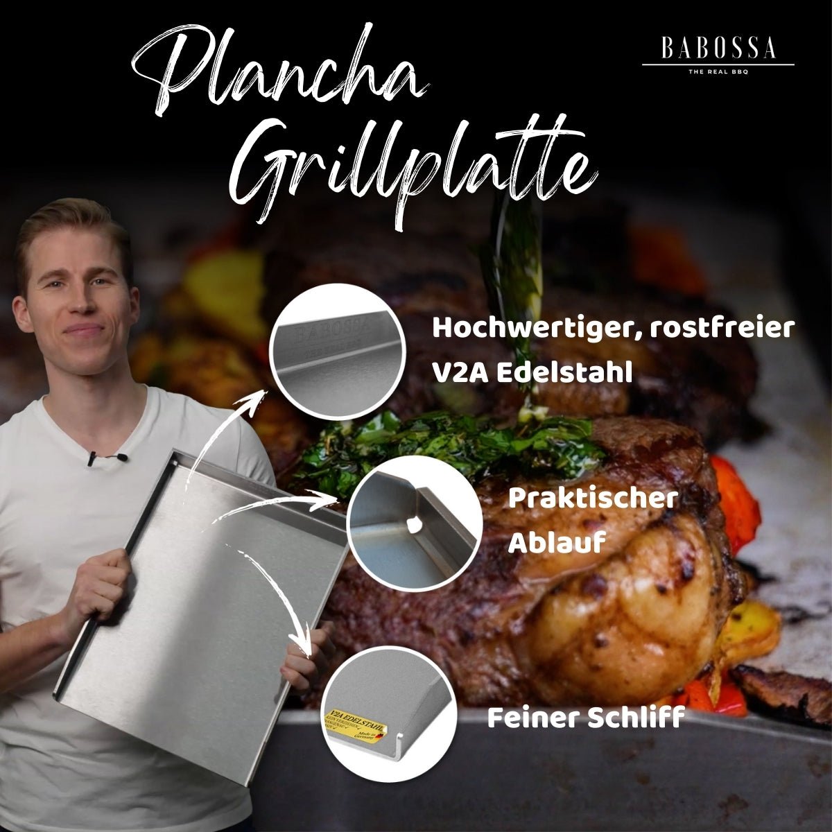 Plancha | Grillplatte | Edelstahl V2A | Char Broil Universalgrillplatte | 38,0 x 39,0cm - BABOSSAPlancha | Grillplatte | Edelstahl V2A | Char Broil Universalgrillplatte | 38,0 x 39,0cmPlanchaChar BroilBABOSSA