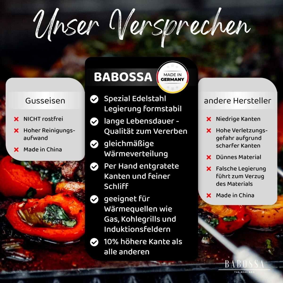 Plancha | Grillplatte | Edelstahl V2A | Universal Large | 30x45cm - BABOSSAPlancha | Grillplatte | Edelstahl V2A | Universal Large | 30x45cmPlanchaBABOSSABABOSSA