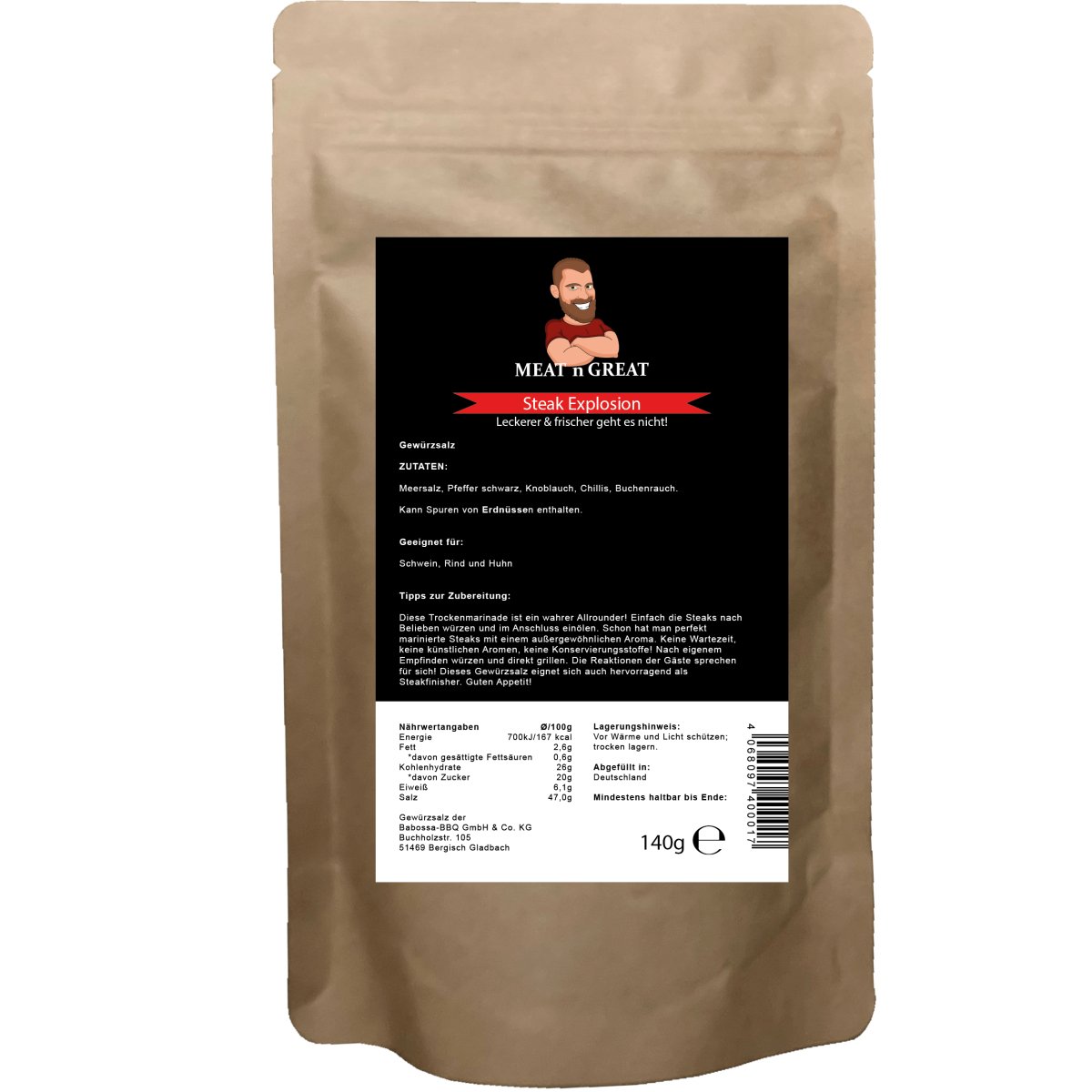 Steak Explosion | Nachfüllbeutel | 140 g - BABOSSASteak Explosion | Nachfüllbeutel | 140 gGewürzMeat 'n' GreatBABOSSA