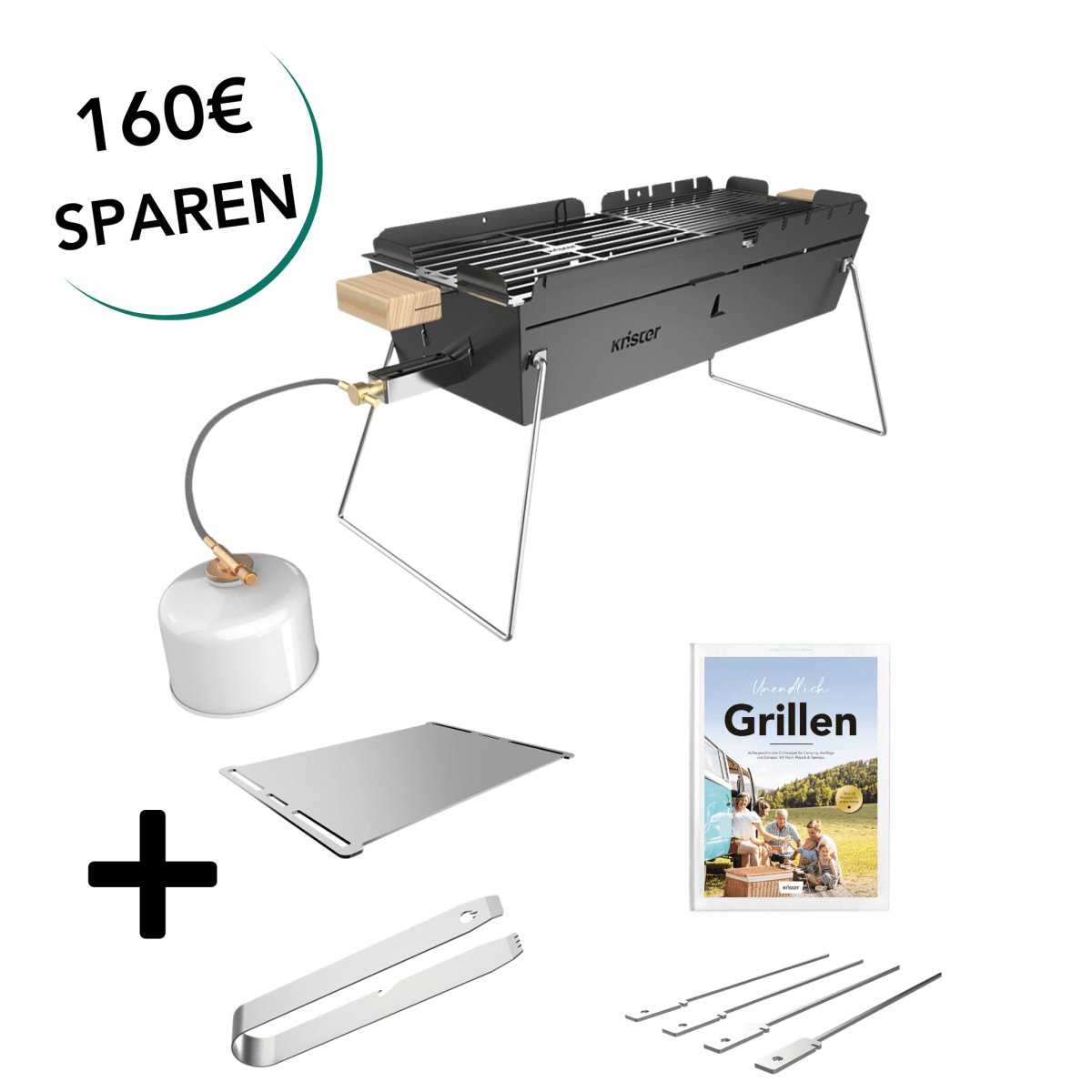 Knister Grill | Bundle | Gas | Schwarz | Ausziehbar - BABOSSAKnister Grill | Bundle | Gas | Schwarz | AusziehbarGrillbürsteKnisterBABOSSA
