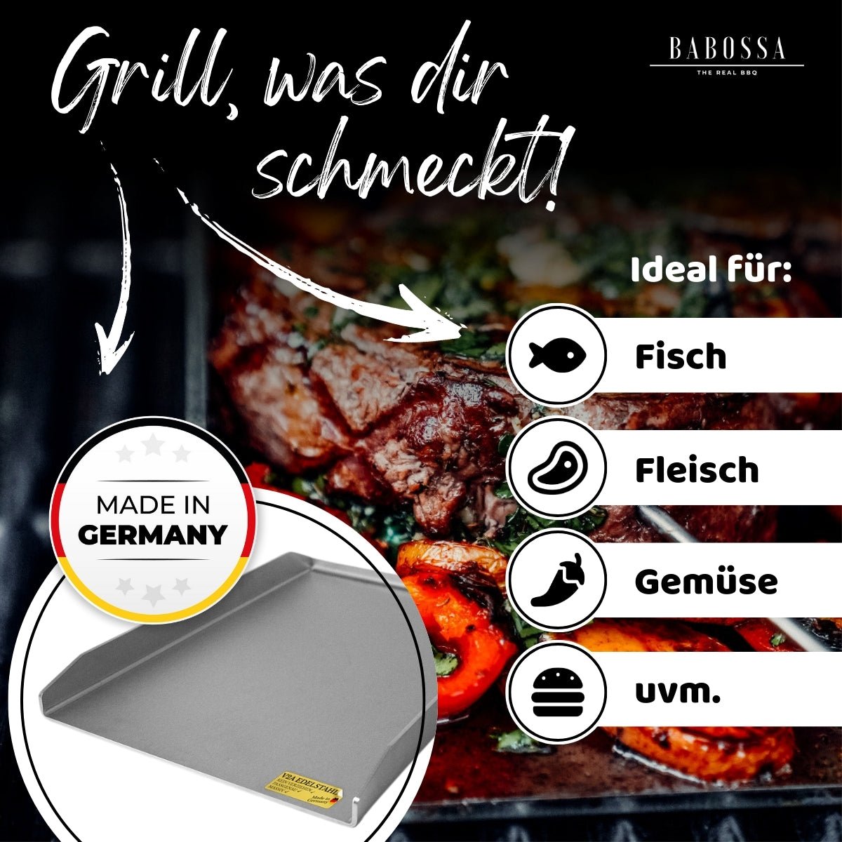 Plancha | Grillplatte | Edelstahl V2A | Weber Genesis 1 & Summit | 49,0 x 32,5cm - BABOSSAPlancha | Grillplatte | Edelstahl V2A | Weber Genesis 1 & Summit | 49,0 x 32,5cmPlanchaWeberBABOSSA